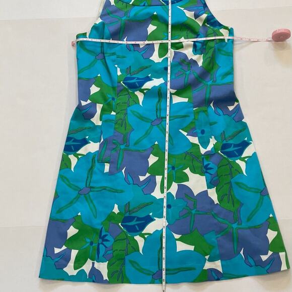 Talbots Cotton Blue Green Tropical Floral Sleeveless Halter Summer Dress, Sz 12 - Picture 11 of 13